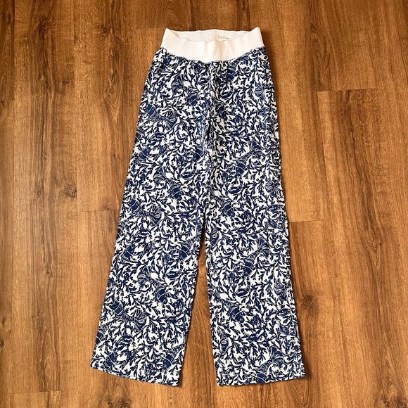 NEW Lilly Pulitzer Beach Palazzo Linen Pant Oyster Bay Blue White Sz XS - Picture 3 of 12